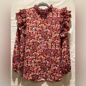 Jodifl pleated ruffle long sleeve blouse size Medium